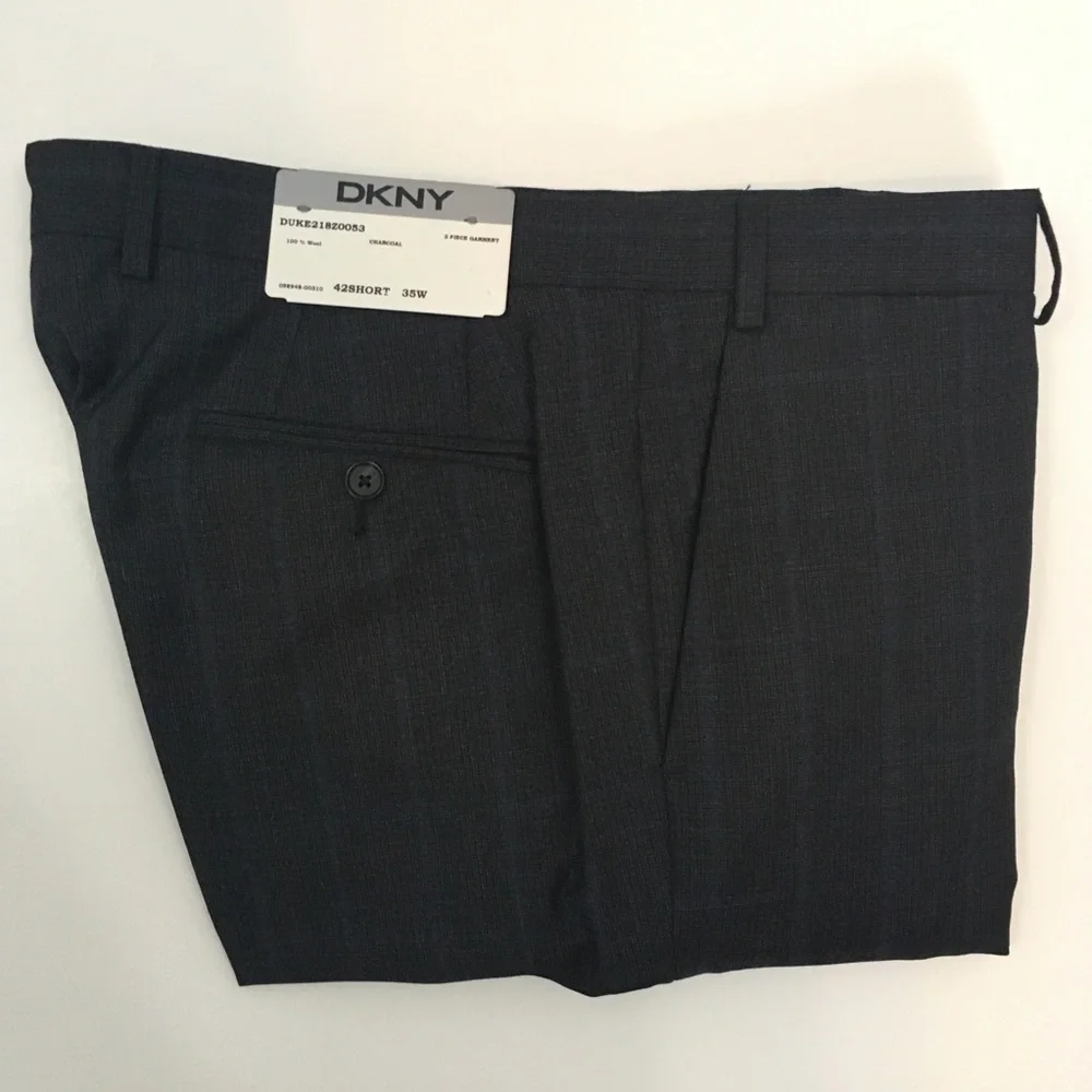Dkny 42s mens suit charcoal checks blue 2 piece slim fit 100% wool new ea0069